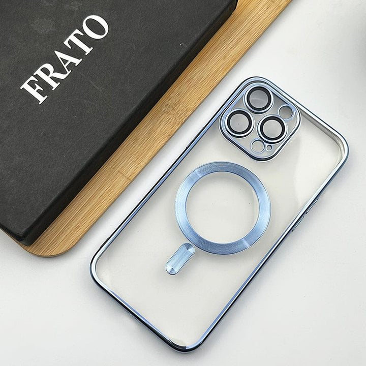 FRATO luxury Case iPhone 14 Pro Max / Blue iPhone Luxury Magsafe Magnetic Transparent Phone Case With Lens Protector