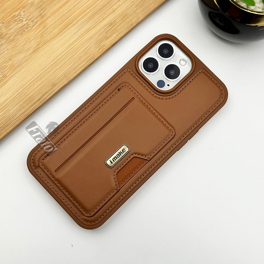 FRATO luxury Case iPhone 14 Pro Max / Brown iPhone Luxury Leather Case Cover With Card Holder Slot