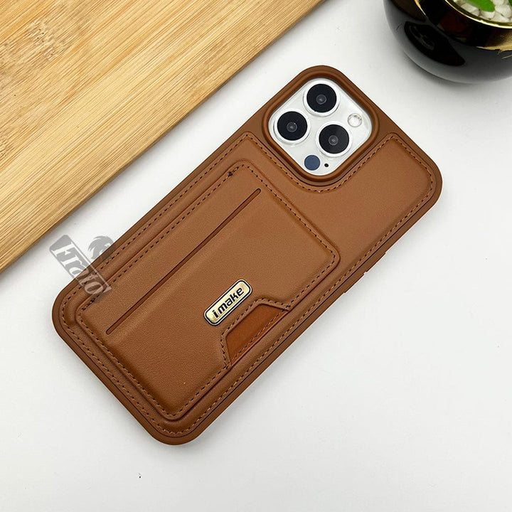 FRATO luxury Case iPhone 14 Pro Max / Brown iPhone Luxury Leather Case Cover With Card Holder Slot