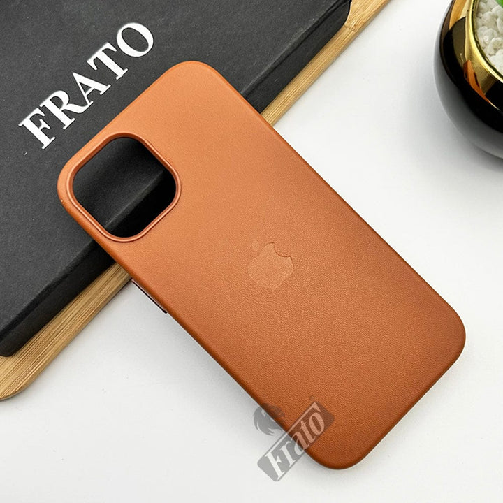 FRATO luxury Case iPhone 14 Pro Max / Brown iPhone Luxury Leather Texture With Logo Shockproof Case Cover