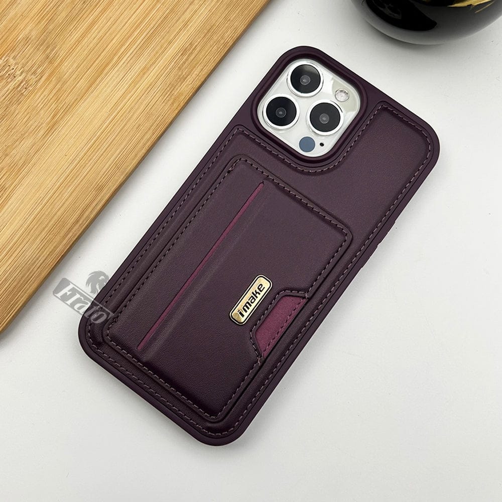 FRATO luxury Case iPhone 14 Pro Max / Deep Purple iPhone Luxury Leather Case Cover With Card Holder Slot