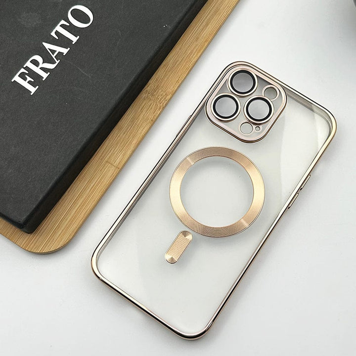 FRATO luxury Case iPhone 14 Pro Max / Golden iPhone Luxury Magsafe Magnetic Transparent Phone Case With Lens Protector