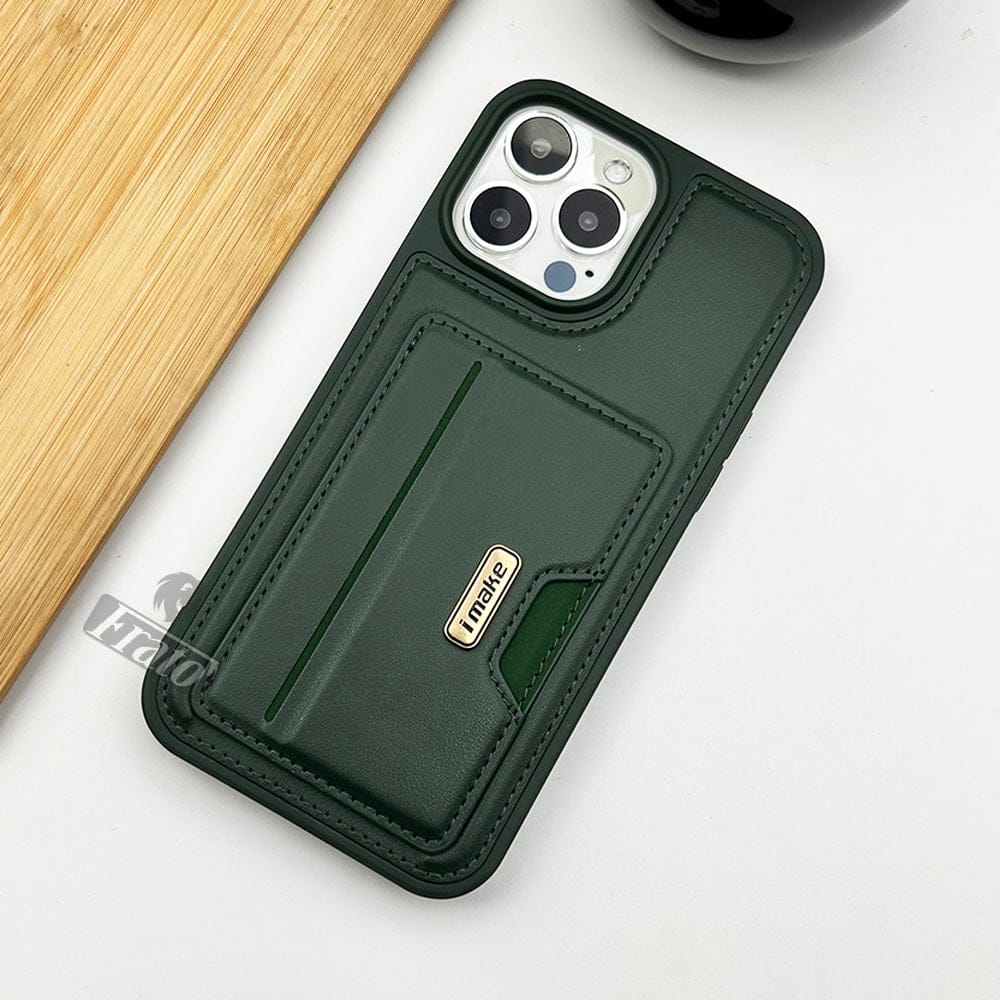 FRATO luxury Case iPhone 14 Pro Max / Green iPhone Luxury Leather Case Cover With Card Holder Slot