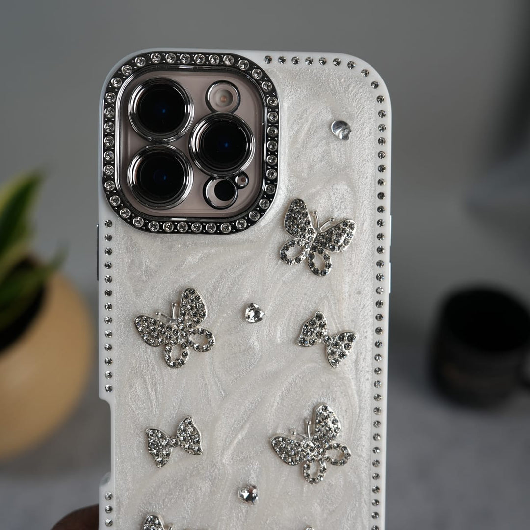 FRATO luxury Case iPhone 14 Pro Max iPhone Elegant Butterfly Charm Case | Premium Pearl Finish Designer Cover