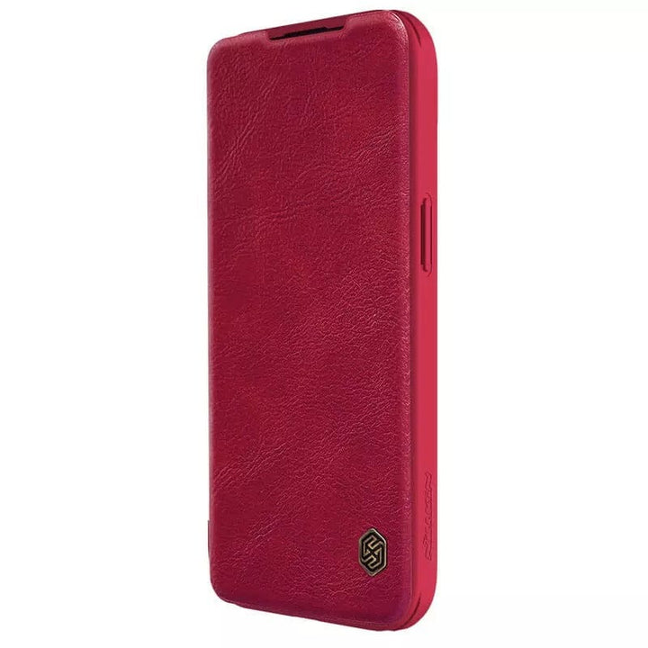 FRATO luxury Case iPhone 15 Camera Protection QIN Leather Flip Case (Red)