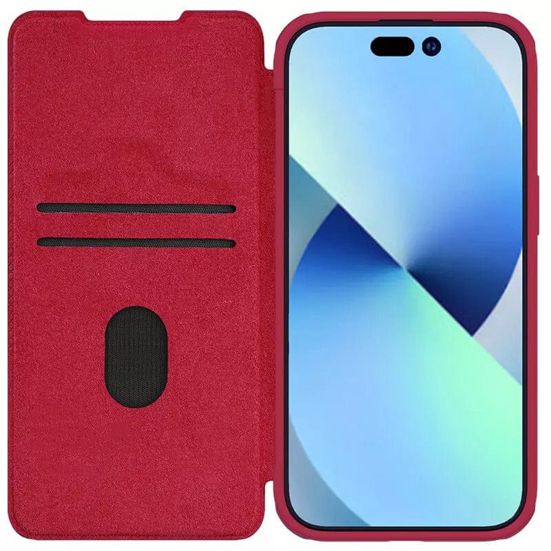 FRATO luxury Case iPhone 15 Camera Protection QIN Leather Flip Case (Red)
