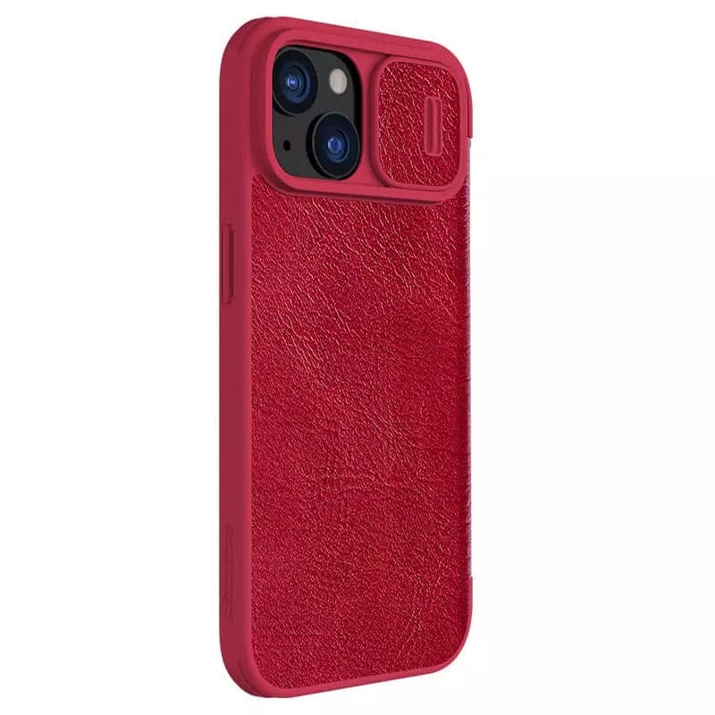 FRATO luxury Case iPhone 15 Camera Protection QIN Leather Flip Case (Red)