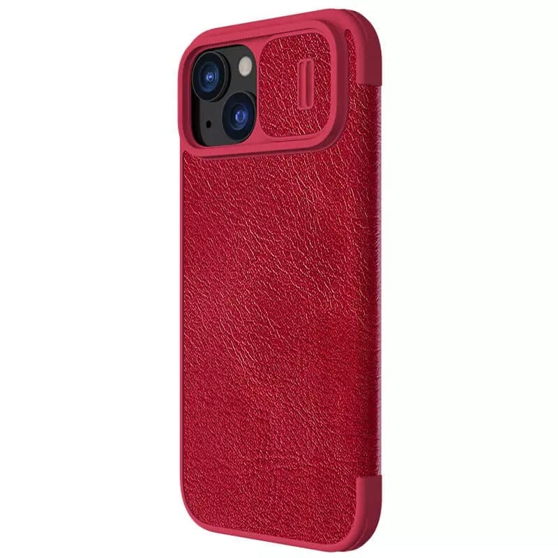 FRATO luxury Case iPhone 15 Camera Protection QIN Leather Flip Case (Red)