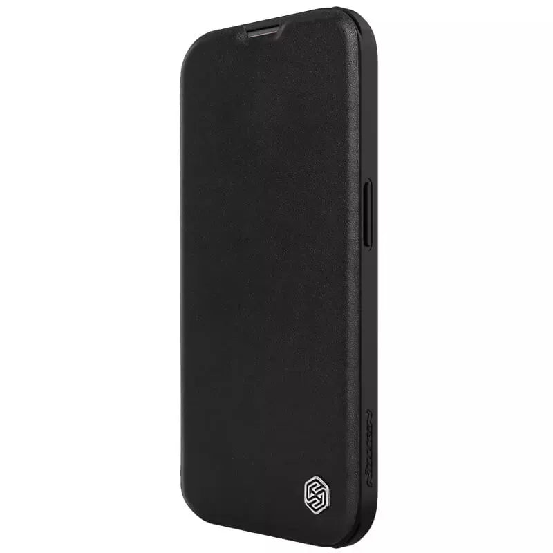 FRATO luxury Case iPhone 15 Nillkin Qin Pro Plain Leather+Cloth Flip case Cover (Black)