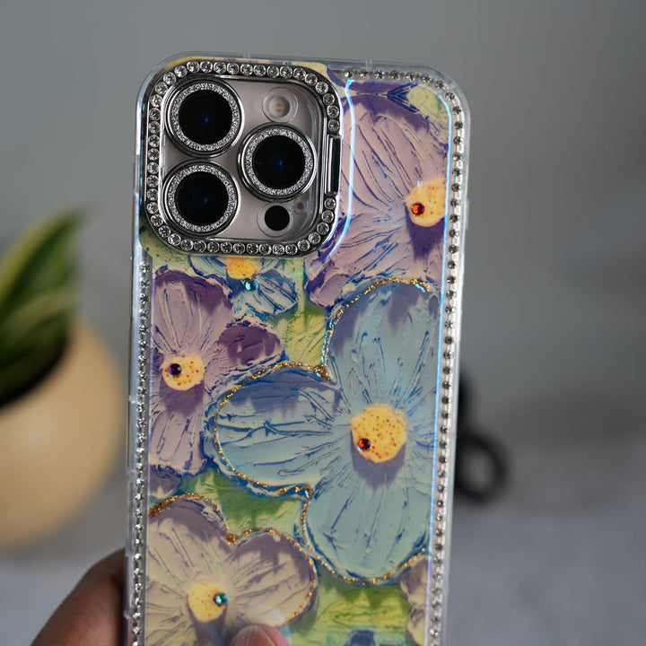 FRATO luxury Case iPhone 15 Pro iPhone Luxury 3D Oil Painting Floral Design Glitter Lens Protection Stand Cover | Green