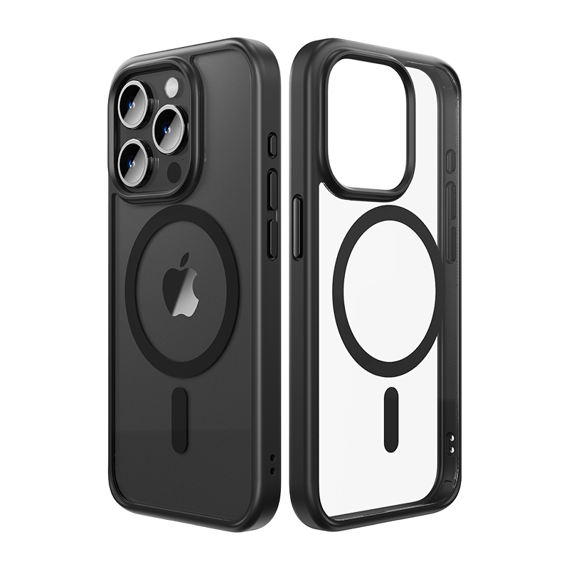 FRATO luxury Case iPhone 15 Pro Max / Black iPhone Luxury Side Edge Silicone Transparent Crystal Clear Case Cover With Magsafe