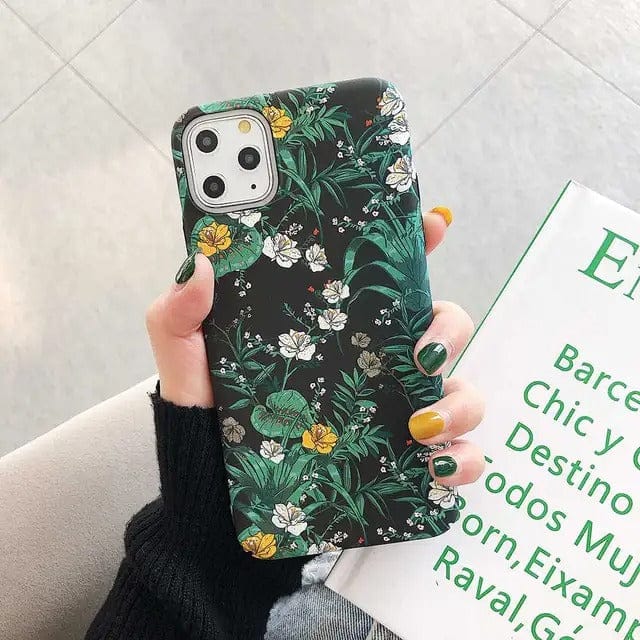 FRATO luxury Case iPhone 15 Pro Max / Black Leaves iPhone Ultra Thin Cute Floral Hard Shell Case Cover