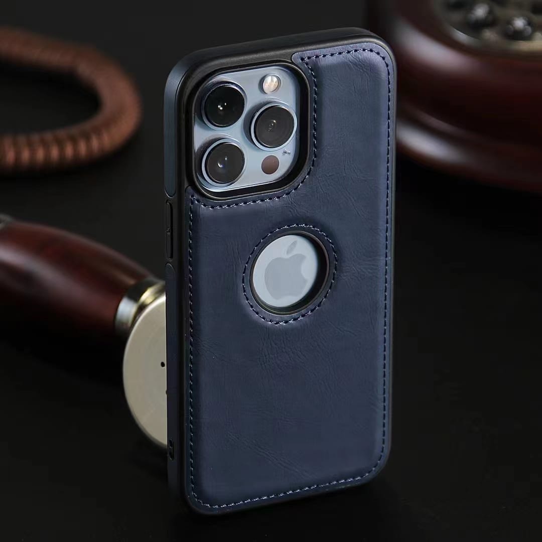 FRATO luxury Case iPhone 15 Pro Max / Blue iPhone 15 Series Luxury Leather Logo Cut Back Cover