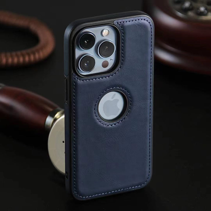 FRATO luxury Case iPhone 15 Pro Max / Blue iPhone 15 Series Luxury Leather Logo Cut Back Cover