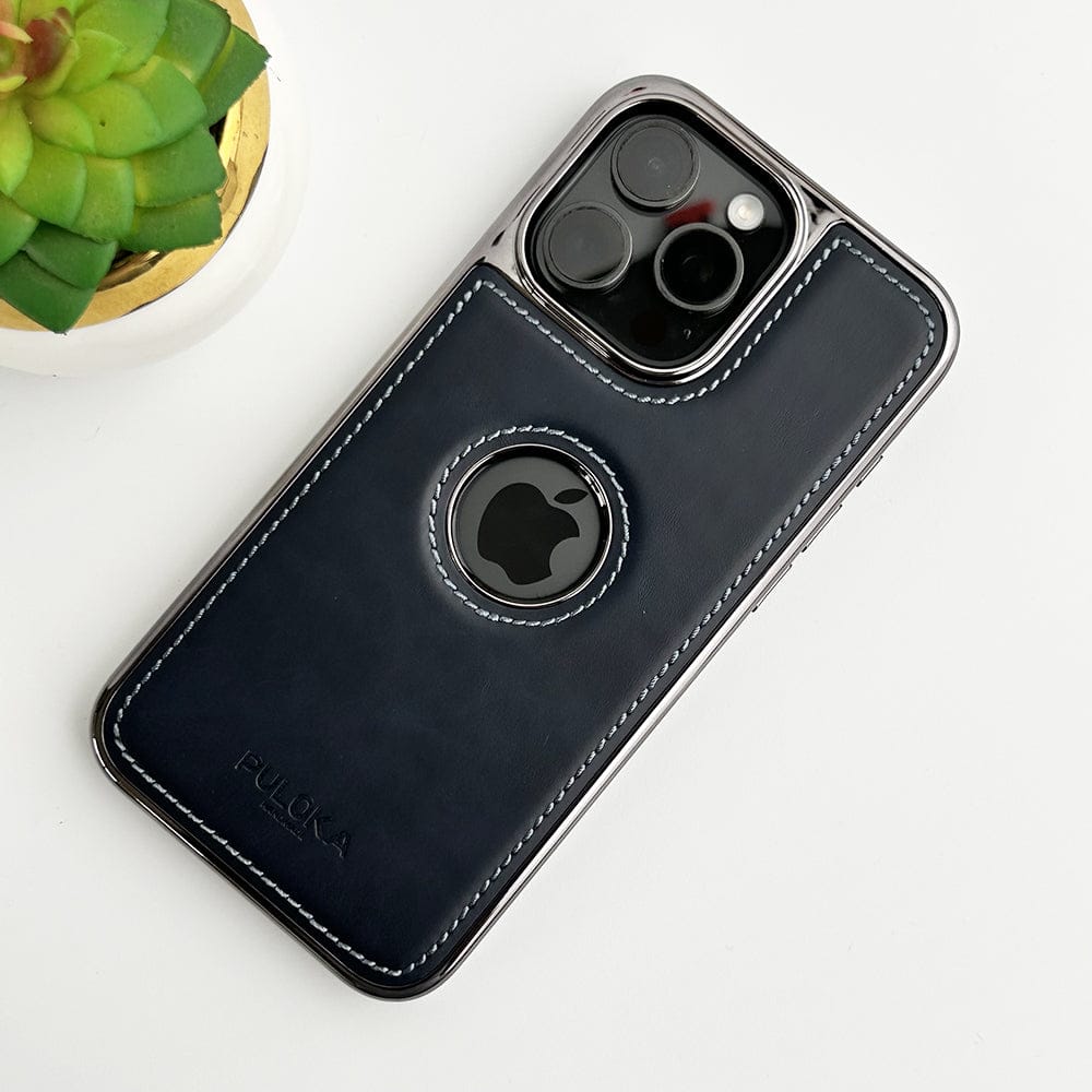 FRATO luxury Case iPhone 15 Pro Max / Blue iPhone PU Leather Side Chrome Case Cover