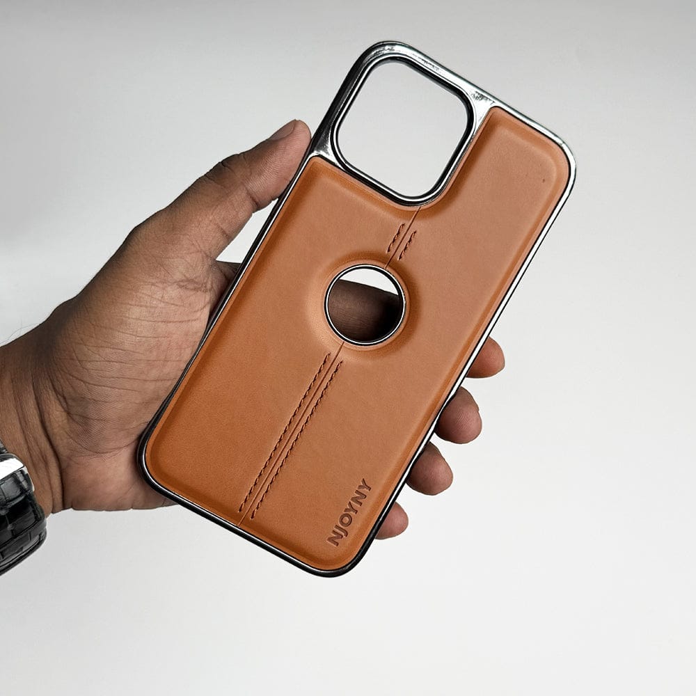 FRATO luxury Case iPhone 15 Pro Max / Brown iPhone Middle Stitch PU Leather Side Chrome Case Cover