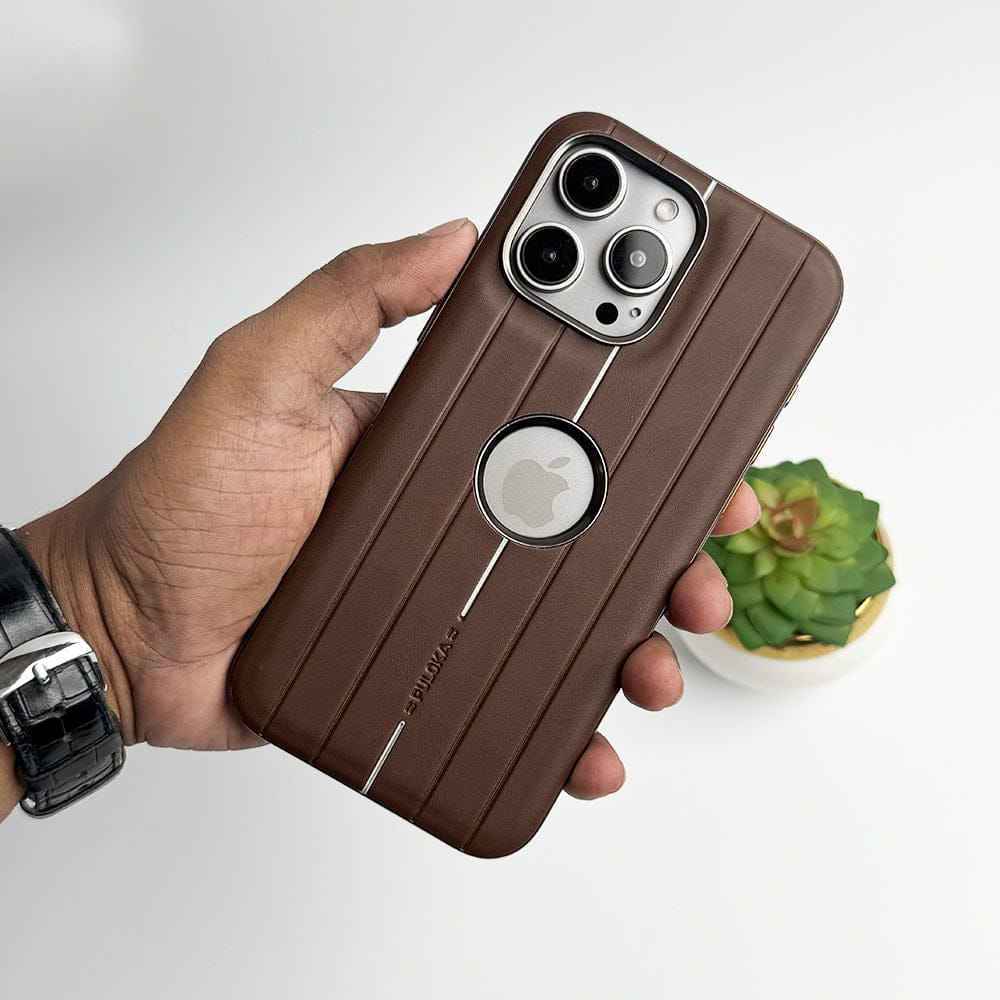 FRATO luxury Case iPhone 15 Pro Max / Brown iPhone Suitcase Design PU Leather Case Cover Metal Buttons