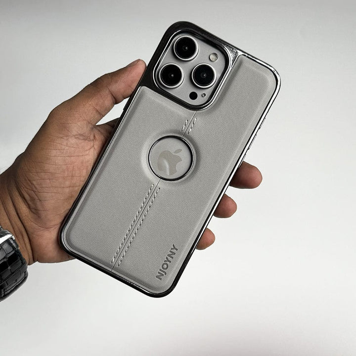 FRATO luxury Case iPhone 15 Pro Max / Gray iPhone Middle Stitch PU Leather Side Chrome Case Cover