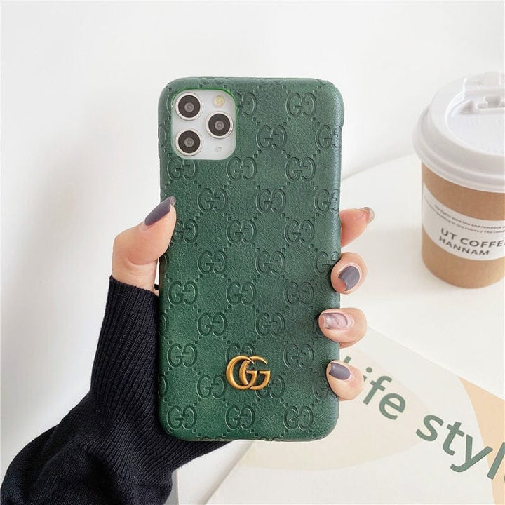 FRATO luxury Case iPhone 15 Pro Max / Green iPhone 15 Series Luxury GG Fashion Leather Brand Case Cover
