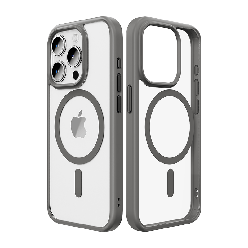 FRATO luxury Case iPhone 15 Pro Max / Grey iPhone Luxury Side Edge Silicone Transparent Crystal Clear Case Cover With Magsafe