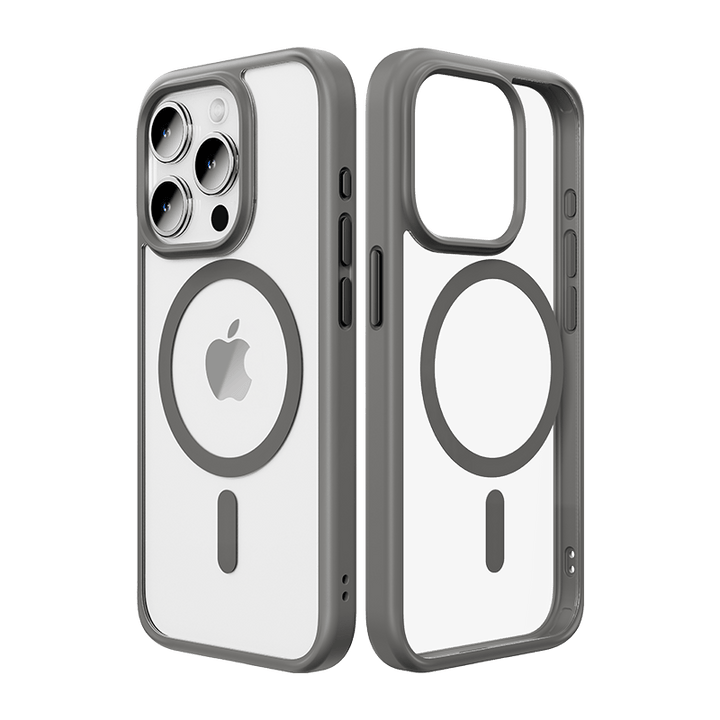 FRATO luxury Case iPhone 15 Pro Max / Grey iPhone Luxury Side Edge Silicone Transparent Crystal Clear Case Cover With Magsafe