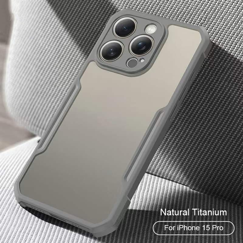 FRATO luxury Case iPhone 15 Pro Max iPhone 15 Series Shockproof Airbags Bumper Transparent Back Cover (Natural Titanium)