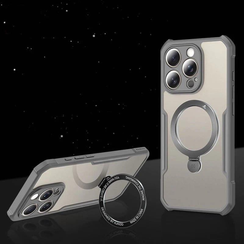 FRATO luxury Case iPhone 15 Pro Max iPhone 15 Series Shockproof Bumper Transparent With Magsafe Stand Back Cover(Natural Titanium)