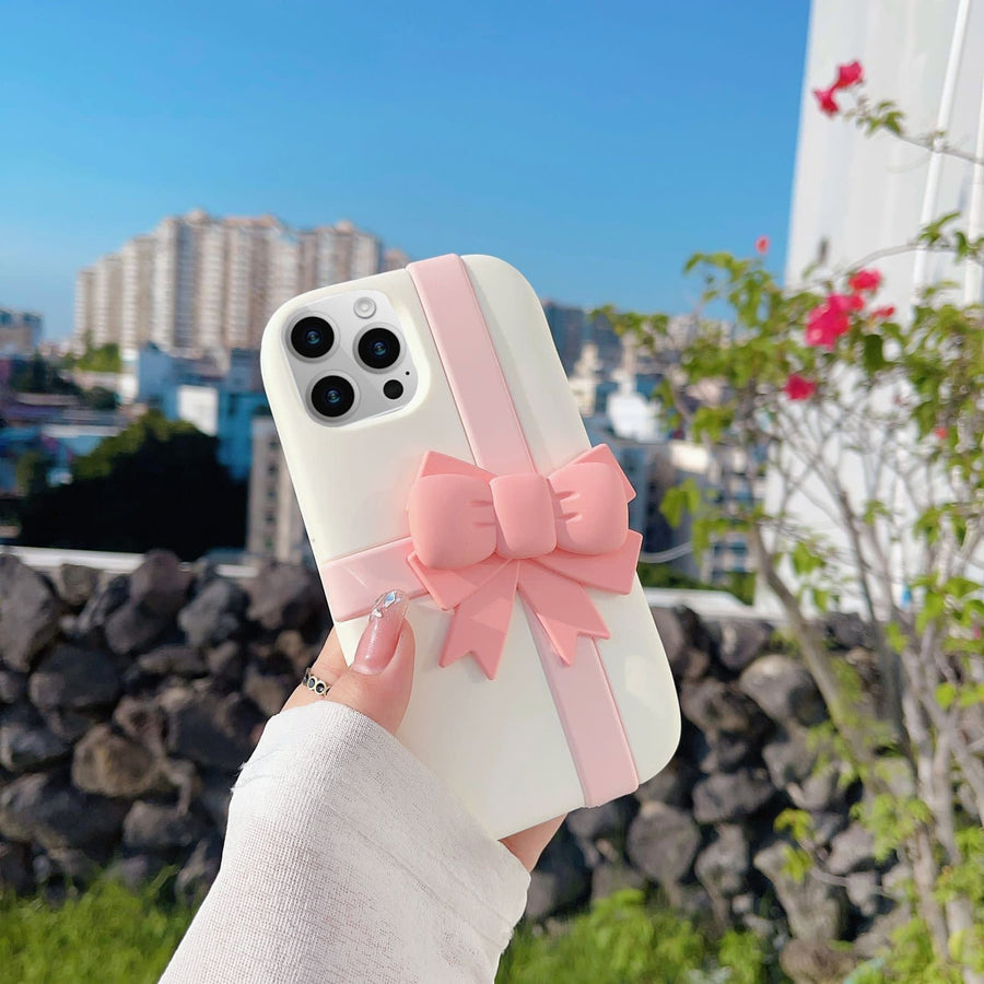 FRATO luxury Case iPhone 15 Pro Max iPhone Cute Pink Bow Silicone Case Cover (White)