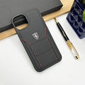 iPhone 16 Series Ferrari Sports Car Logo Side Stitch Leather Cover Black