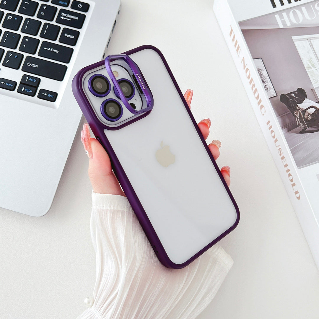 FRATO luxury Case iPhone 15 Pro Max iPhone Hollow Flipping Lens Bracket Case Cover ( Deep Purple )