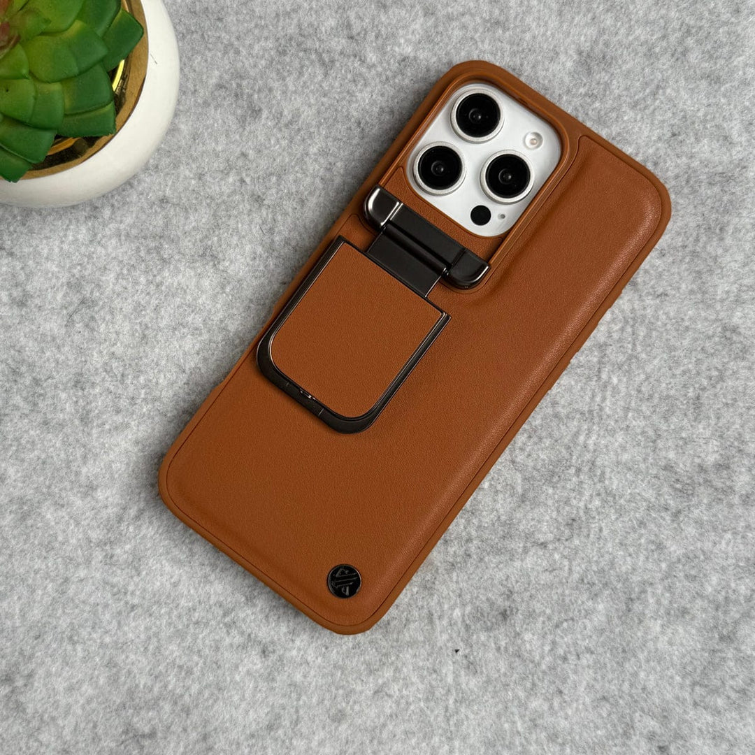 FRATO luxury Case iPhone 15 Pro Max / Luxury Brown iPhone Metal Camera Cap Stand Cover