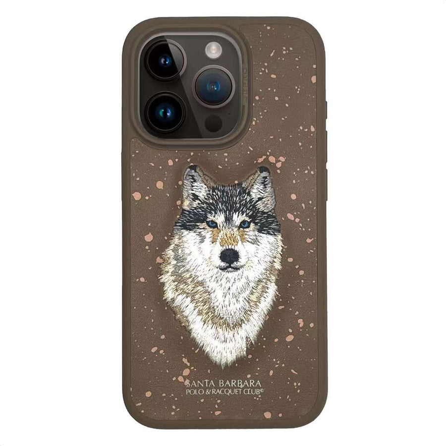 FRATO luxury Case iPhone 15 Pro Max Premium Santa Barbara Savana Wolf Leather Case Cover (Brown)
