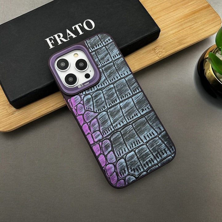FRATO luxury Case iPhone 15 Pro Max / Purple Shade iPhone Premium Dual Shade Croc Pattern Design PU Leather Case Cover