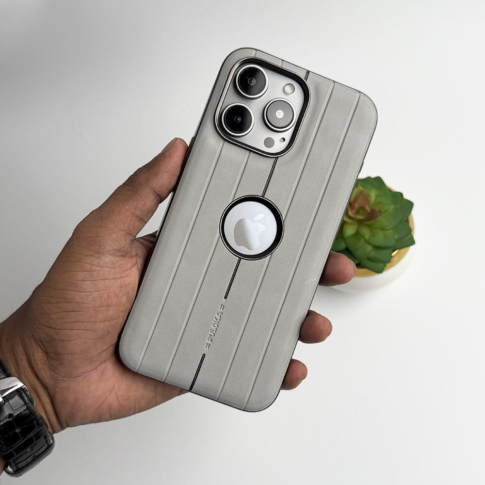 FRATO luxury Case iPhone 15 Pro Max / Titanium Gray iPhone Suitcase Design PU Leather Case Cover Metal Buttons