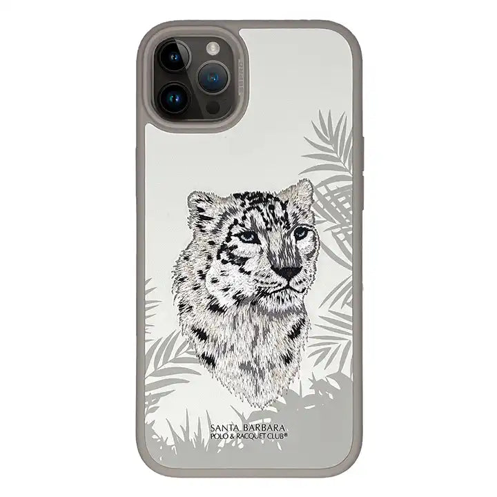 FRATO luxury Case iPhone 15 Pro Premium Santa Barbara Savana White Tiger Leather Case Cover