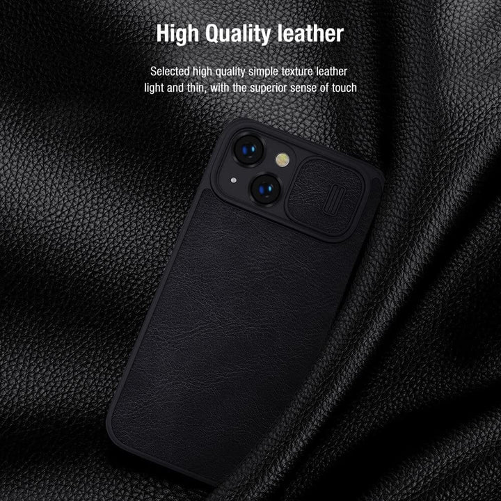 FRATO luxury Case iPhone 15 Pro Series Nillkin Qin Pro Plain Leather+Cloth Flip case Cover (Black)