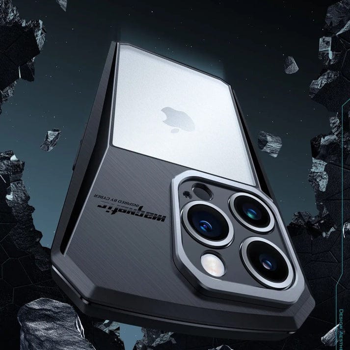 FRATO luxury Case iPhone 15 Series Airbag Shockproof Cyber Series Bumper Shell Case Cover (Black)