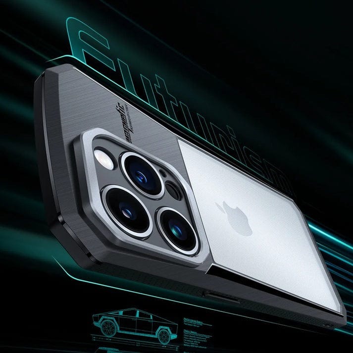 FRATO luxury Case iPhone 15 Series Airbag Shockproof Cyber Series Bumper Shell Case Cover (Black)