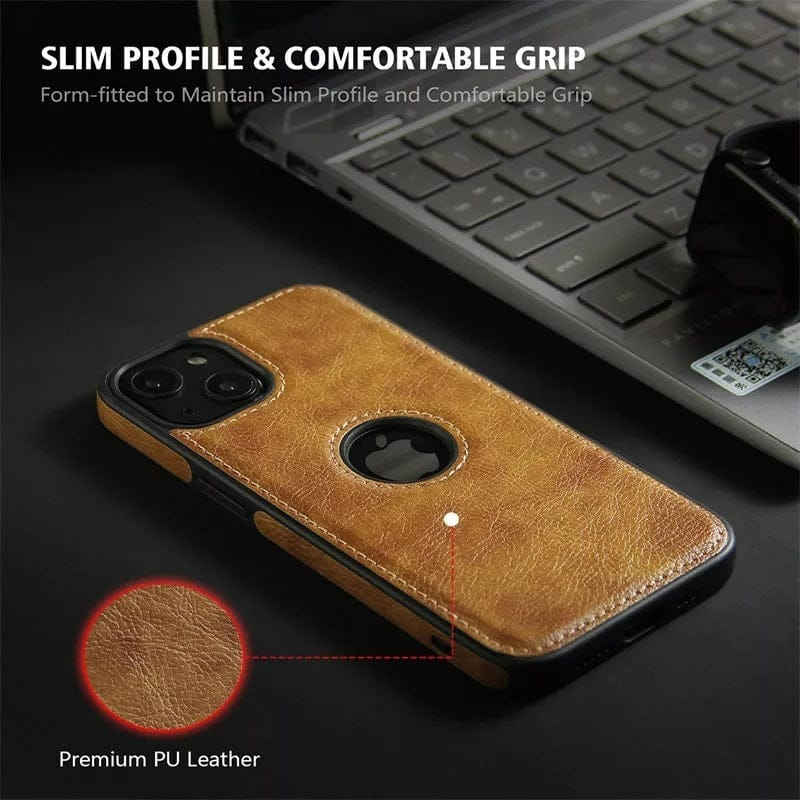 FRATO luxury Case iPhone 15 Series Luxury Leather Logo Cut Back Cover