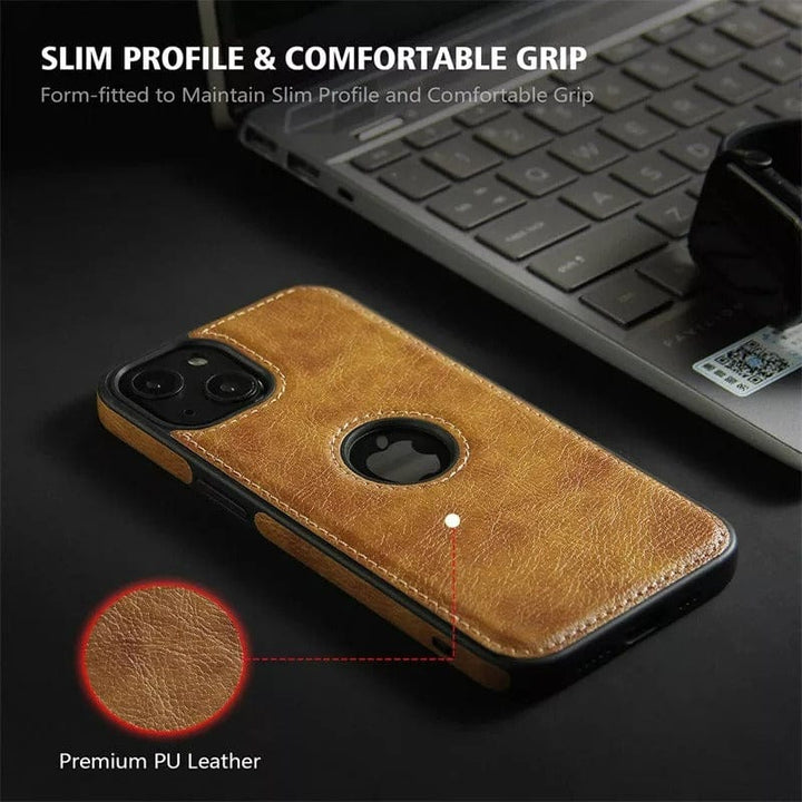 FRATO luxury Case iPhone 15 Series Luxury Leather Logo Cut Back Cover
