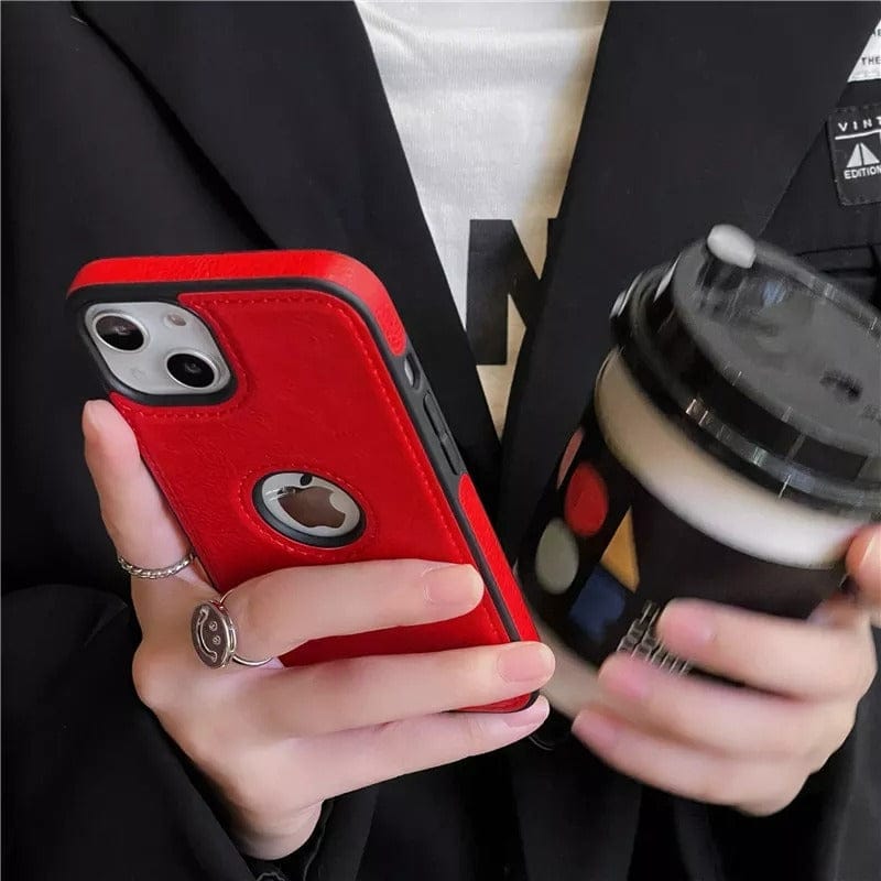 FRATO luxury Case iPhone 15 Series Luxury Leather Logo Cut Back Cover
