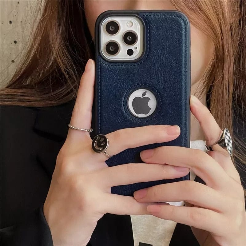 FRATO luxury Case iPhone 15 Series Luxury Leather Logo Cut Back Cover
