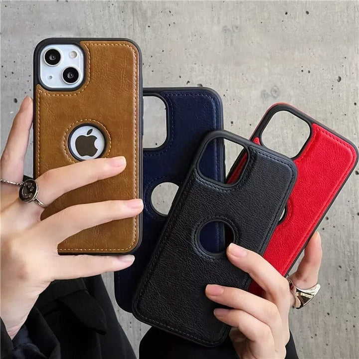 FRATO luxury Case iPhone 15 Series Luxury Leather Logo Cut Back Cover