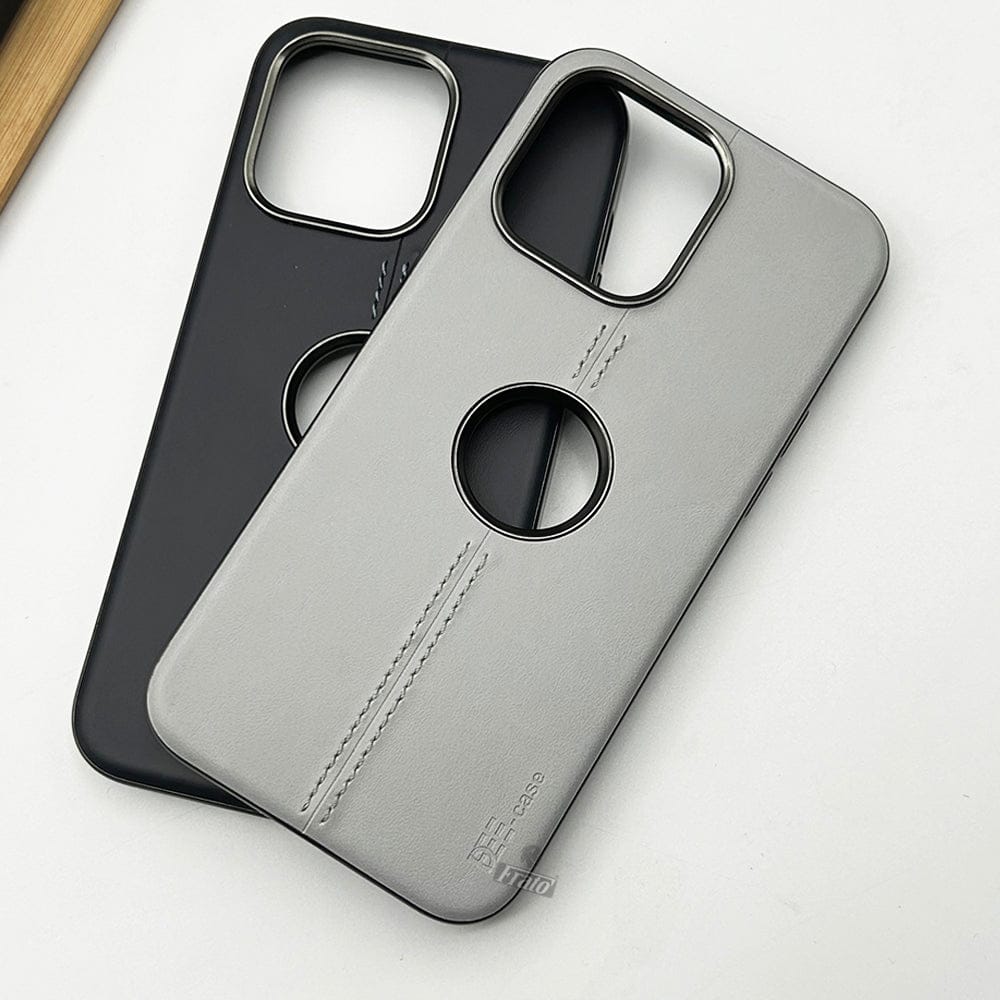 FRATO luxury Case iPhone 15 series Pu Leather Case With Metal Frame Camera Protection Logocut Cover