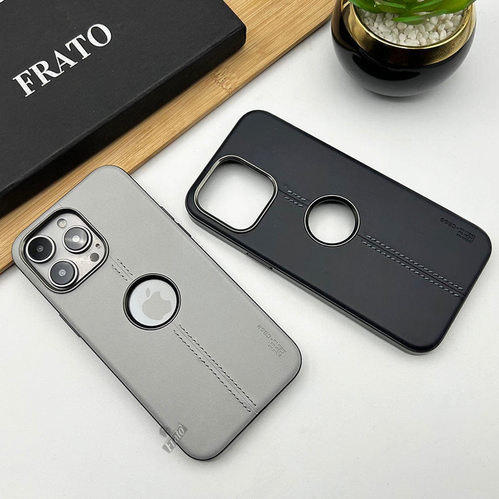 FRATO luxury Case iPhone 15 series Pu Leather Case With Metal Frame Camera Protection Logocut Cover