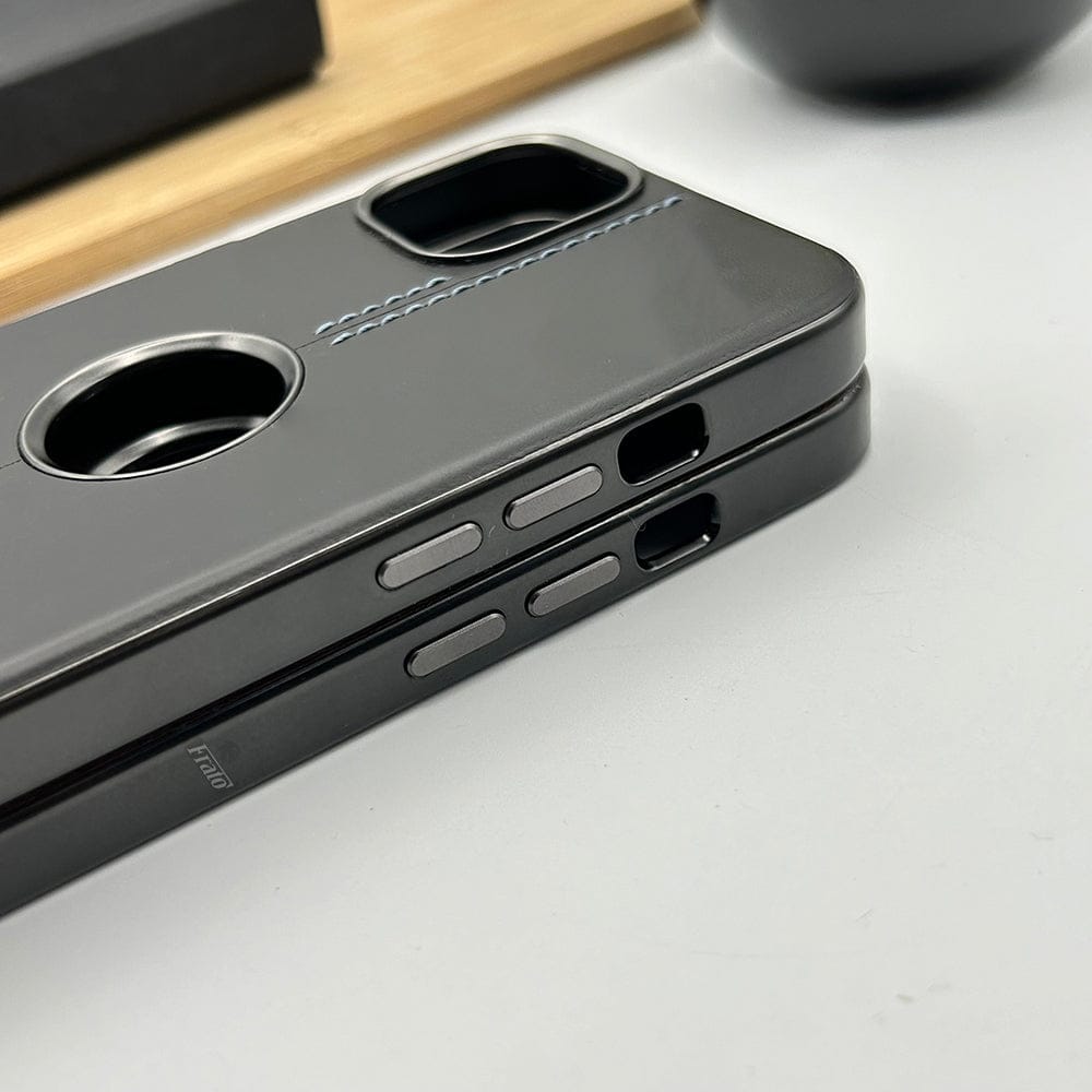 FRATO luxury Case iPhone 15 series Pu Smooth Leather Case With Metal Frame Camera Protection Logocut Cover