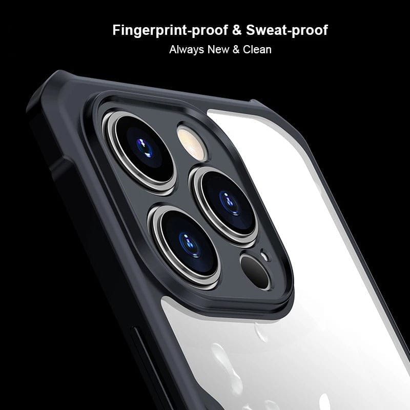 FRATO luxury Case iPhone 15 Series Shockproof Airbags Bumper Transparent Back Case Cover (Black)