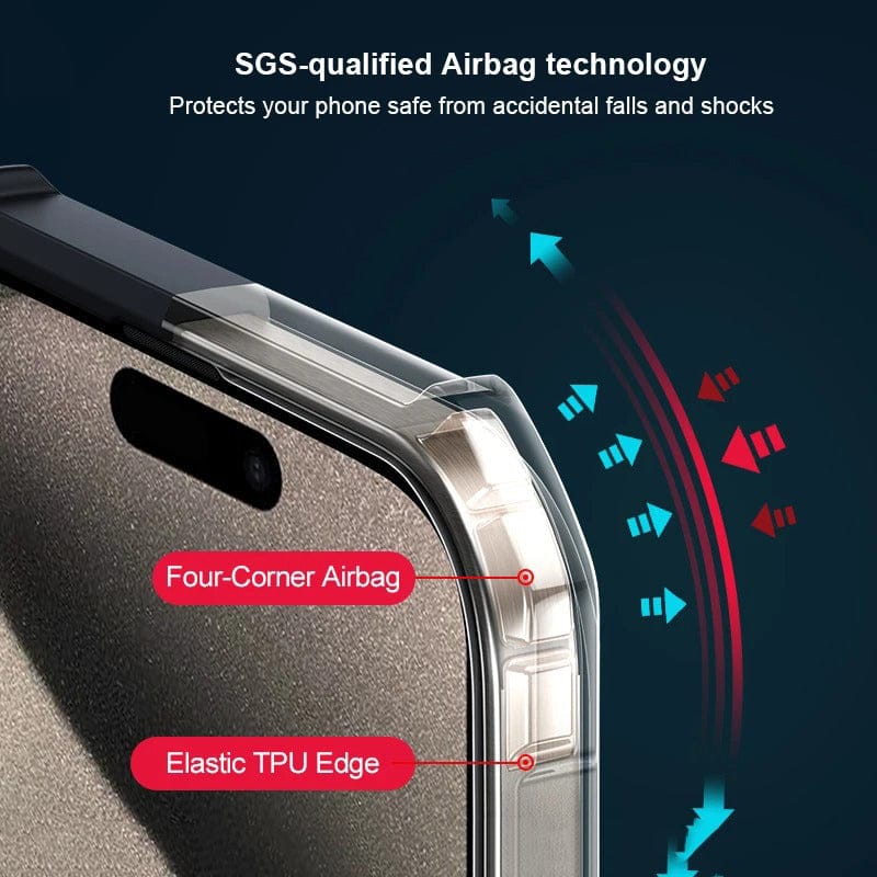 FRATO luxury Case iPhone 15 Series Shockproof Airbags Bumper Transparent Back Cover (Natural Titanium)