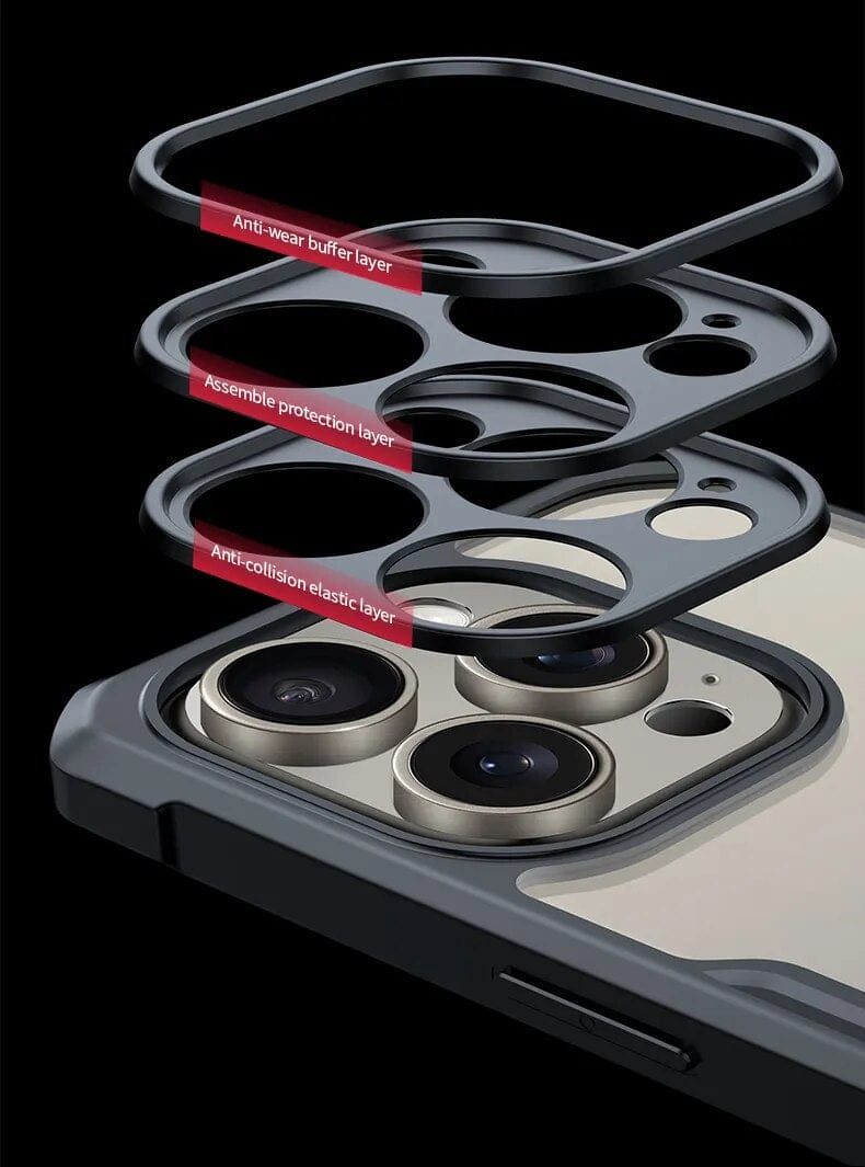 FRATO luxury Case iPhone 15 Series Shockproof Airbags Bumper Transparent Back Cover (Natural Titanium)