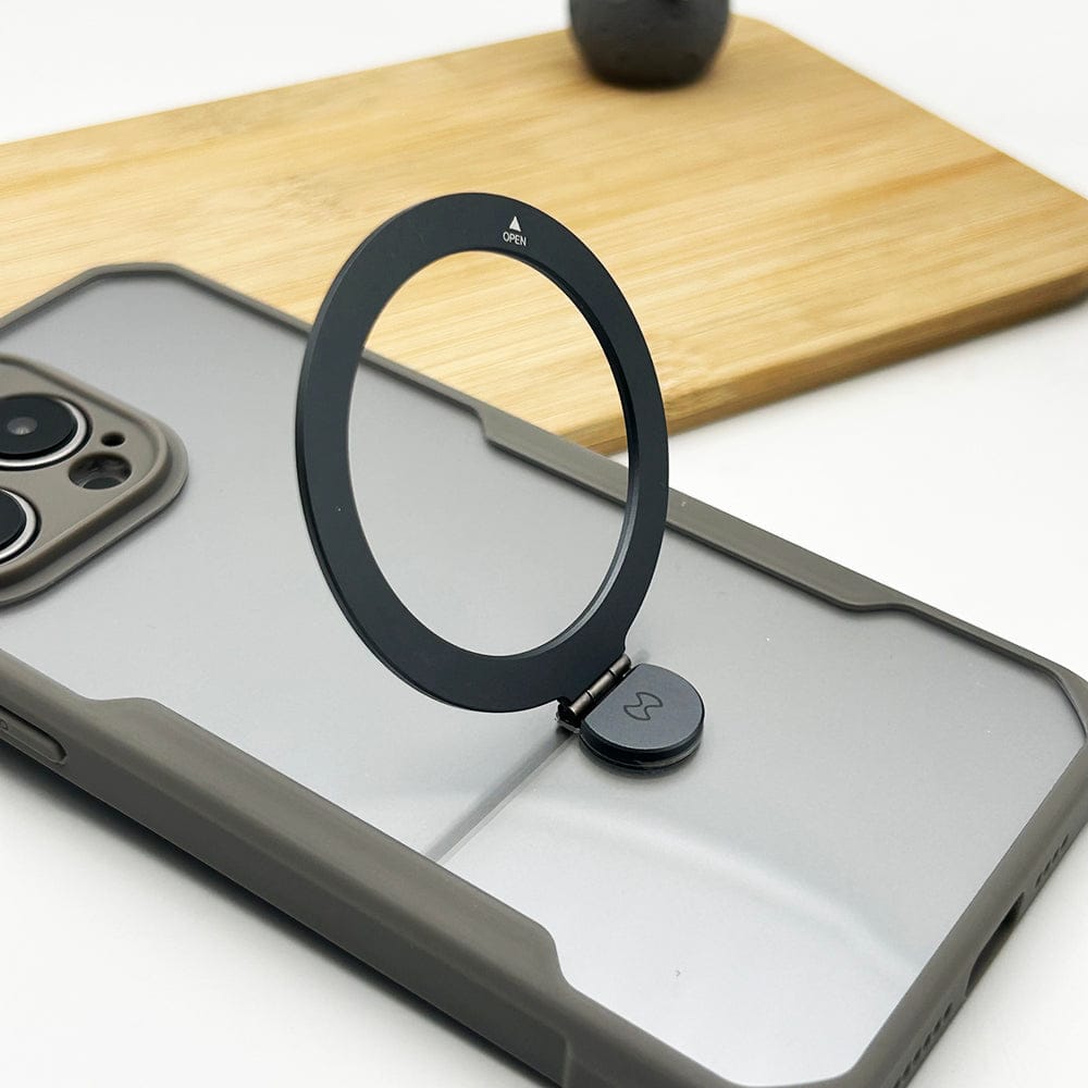 FRATO luxury Case iPhone 15 Series Shockproof Bumper Transparent With Magsafe Stand Back Cover(Natural Titanium)